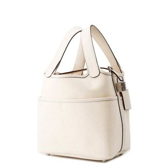 HERMES Picotin Lock Cargo Size PM Swift Leather/Toile Goelan Nata - Picture 2 of 7